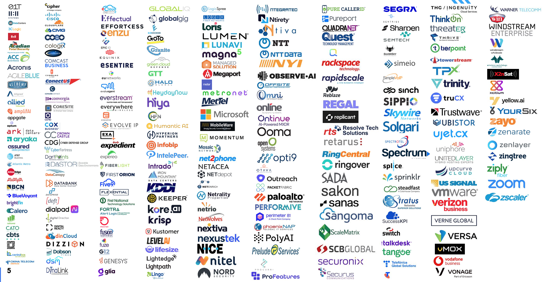 Sendsei Partner Ecosystem - Over 600 technology partners including Cisco, Microsoft, Zoom, Verizon, AT&T, and many more
